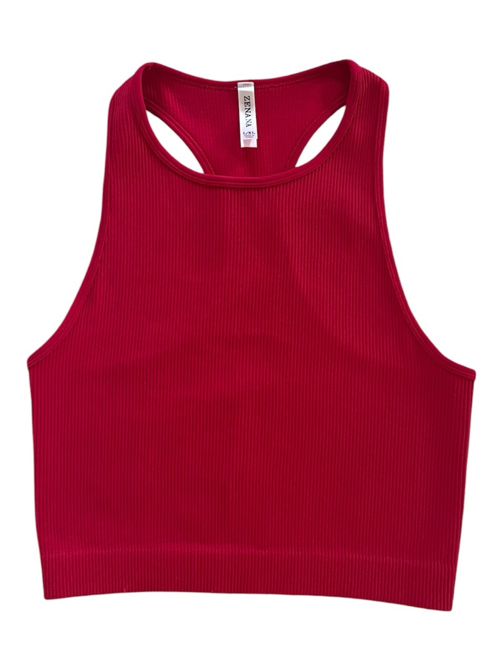 Zenana Ribbed Racerback Crop Tank Top Brami size L/XL Vivid Red